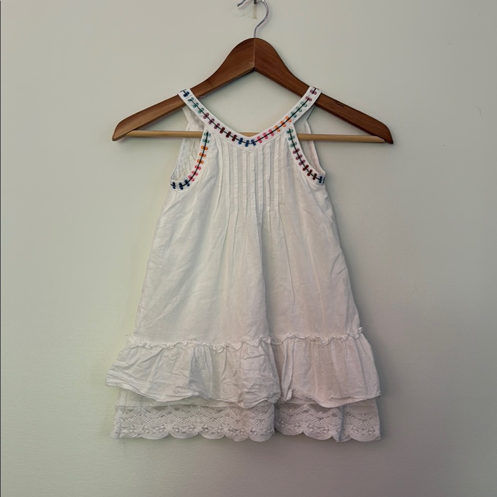 Matilda Jane White Dress with Colorful Embroidered and lace Trim